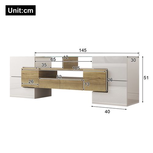 Moderne Banc TV Haute Brillance Avec LED, 4 Portes E 2 Tiroirs Meuble Télé, Rangement Ouvert, Blanc