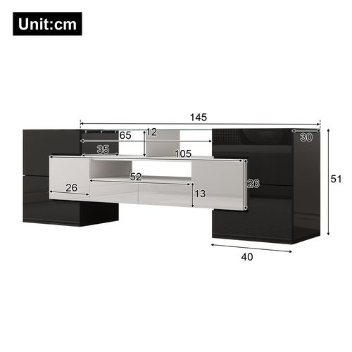 Moderne Banc TV Haute Brillance Avec LED, 4 Portes E 2 Tiroirs Meuble Télé, Rangement Ouvert, Noir