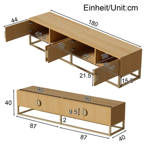 Meuble TV En Bois Avec 4 Portes, Poignées Demi-rondes, Meuble De Rangement Moderne Pour Salon