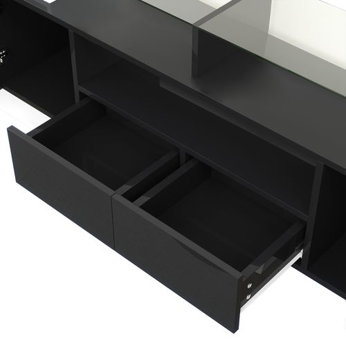 Meuble TV Avec Rangement , 6 Portes Et 2 Tiroirs , Avec LED , Surface Très Brillante , Noir+blanc