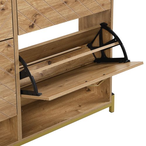 Armoire à Chaussures Pliante Moderne à 4 Portes Avec Pieds En Métal Et Poignées En Filigrane