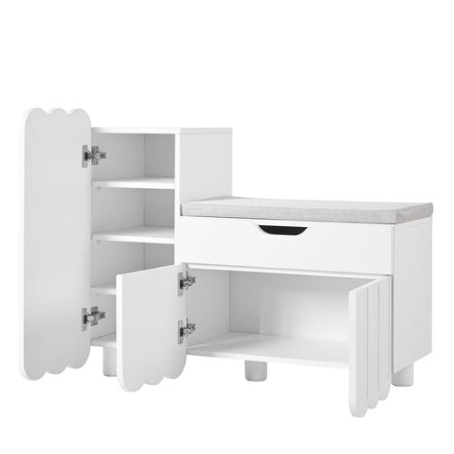 Banc à Chaussures En Bois Moderne, Meuble De Rangement Avec Portes Et Étagères Réglables, Blanc