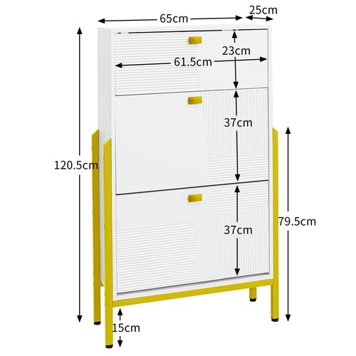 Armoire à Chaussures Multifonctionnelle Rangement,double Avec Poignées Dorées,pieds Dorés, Blanc