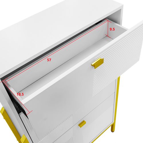 Armoire à Chaussures Multifonctionnelle Rangement,double Avec Poignées Dorées,pieds Dorés, Blanc