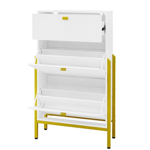 Armoire à Chaussures Multifonctionnelle Rangement,double Avec Poignées Dorées,pieds Dorés, Blanc