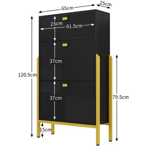 Armoire à Chaussures Multifonctionnelle Rangement,double Avec Poignées Dorées,pieds Dorés, Noir
