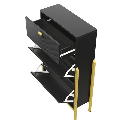Armoire à Chaussures Multifonctionnelle Rangement,double Avec Poignées Dorées,pieds Dorés, Noir