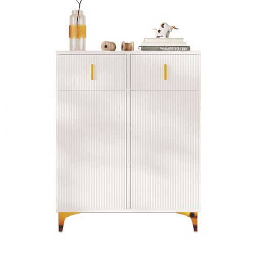 Armoire à Chaussures Multifonction Avec Poignée, Buffet Avec 2 Tiroirs Et 2 Portes, Blanc