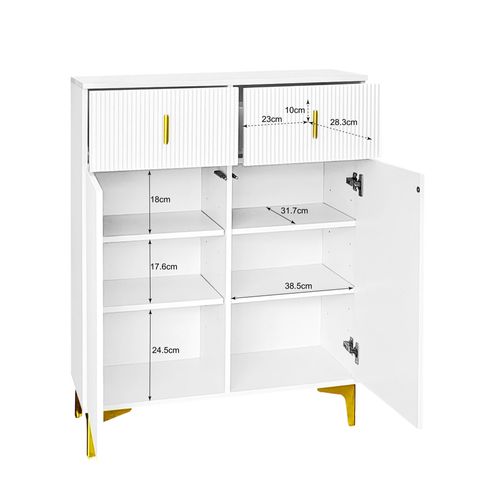 Armoire à Chaussures Multifonction Avec Poignée, Buffet Avec 2 Tiroirs Et 2 Portes, Blanc