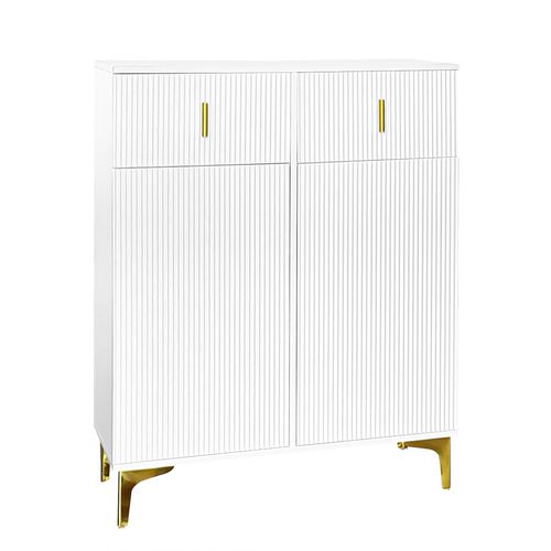 Armoire à Chaussures Multifonction Avec Poignée, Buffet Avec 2 Tiroirs Et 2 Portes, Blanc