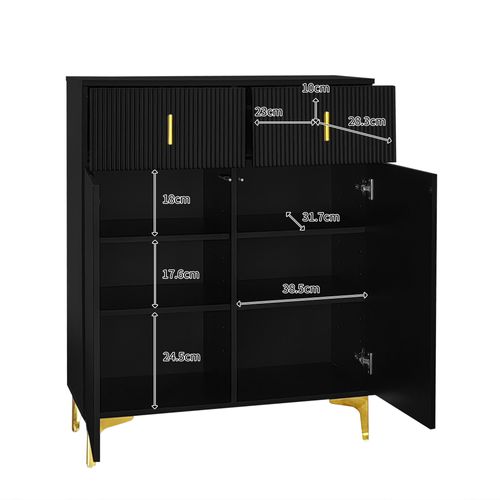 Armoire à Chaussures Multifonction Avec Poignée, Buffet Avec 2 Tiroirs Et 2 Portes, Noir