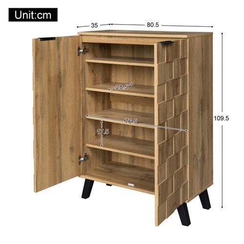 Armoire à Chaussures Moderne Avec 5 Compartiments, Armoire De Rangement Avec 2 Portes, Couleur Bois