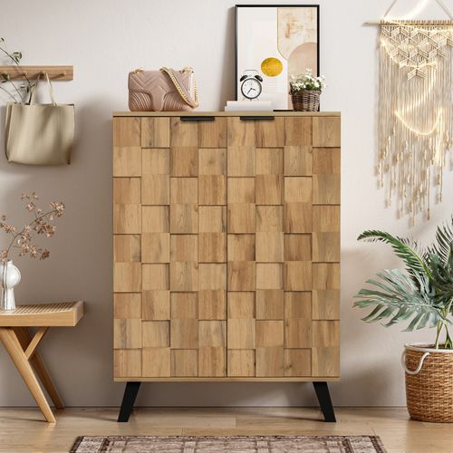 Armoire à Chaussures Moderne Avec 5 Compartiments, Armoire De Rangement Avec 2 Portes, Couleur Bois