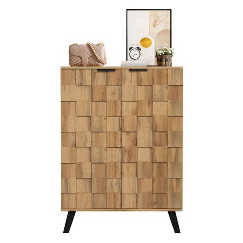 Armoire à Chaussures Moderne Avec 5 Compartiments, Armoire De Rangement Avec 2 Portes, Couleur Bois