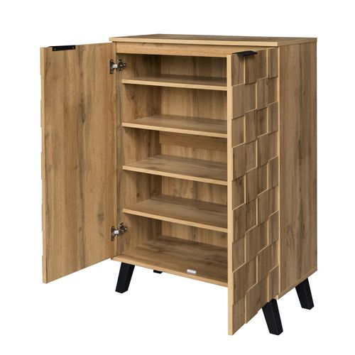 Armoire à Chaussures Moderne Avec 5 Compartiments, Armoire De Rangement Avec 2 Portes, Couleur Bois