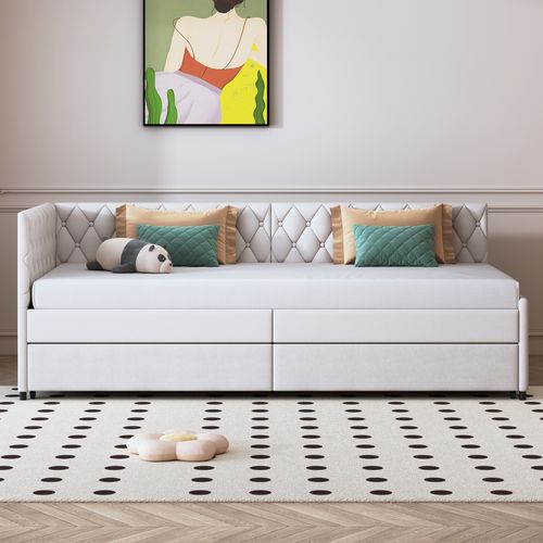 Lit Gigogne 90/180 X 200 Cm, Avec Sommier à Lattes, Beige