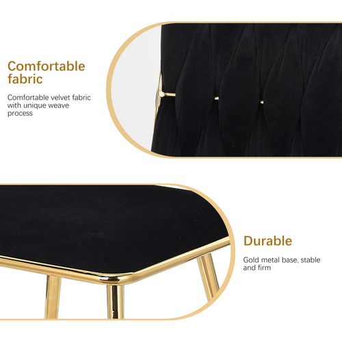 Lot De 2 Chaises De Salle à Manger Rembourrées Modernes En Velours Avec Cadre En Métal Doré,noir