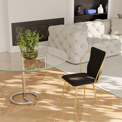 Lot De 2 Chaises De Salle à Manger, Fauteuils Modernes En Velours Avec Cadre En Métal Doré, Noir