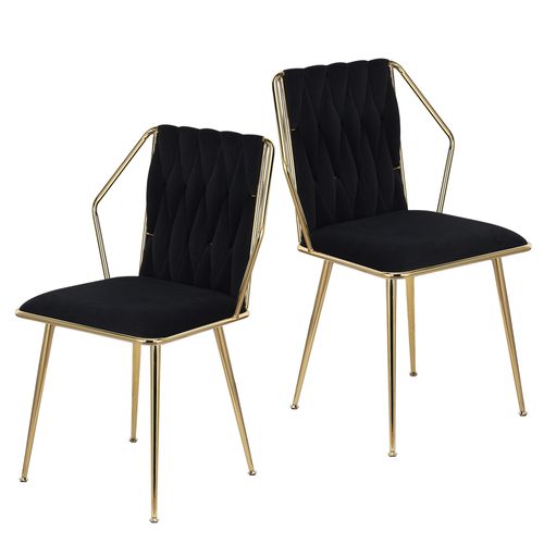 Lot De 2 Chaises De Salle à Manger, Fauteuils Modernes En Velours Avec Cadre En Métal Doré, Noir