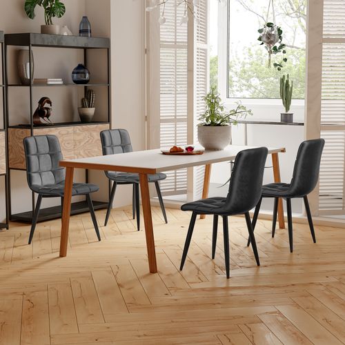 Ensemble De 4 Chaises De Salle à Manger, Chaises Tapissées En Velours Avec Structure En Métal, Gris
