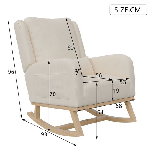 Fauteuil à Bascule Avec Base En Bois Et Dossier, Fauteuil De Relaxation Pour Salon , Lin , Beige