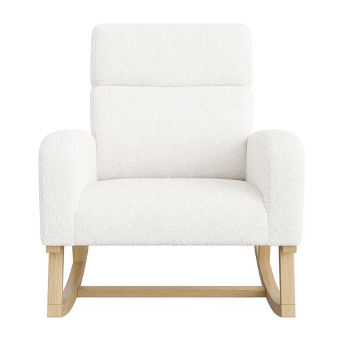 Fauteuil à Bascule En Polaire D'agneau Avec 2 Poches Latérales, Assise Large Et Confortable, Blanc