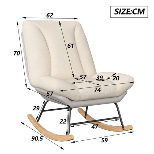 Fauteuil à Bascule Ergonomique, Avec Coussin Beige Et Structure Grise, En Tissu Lin Et Simili Cuir