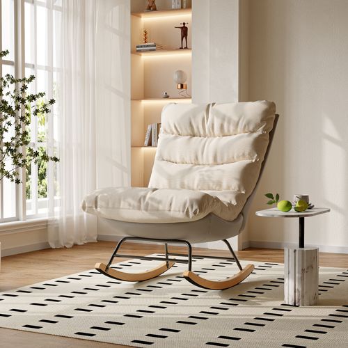 Rocking Ergonomique Avec Coussin Beige Et Structure Grise, Design Moderne En Tissu / Simili Cuir