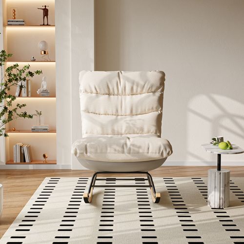 Rocking Ergonomique Avec Coussin Beige Et Structure Grise, Design Moderne En Tissu / Simili Cuir