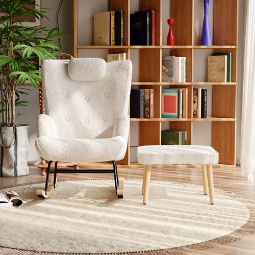 Chaise De Lecture Avec Ottomane Et Dossier Réglable, Avec Poche Latérale Pour Salon , Blanc