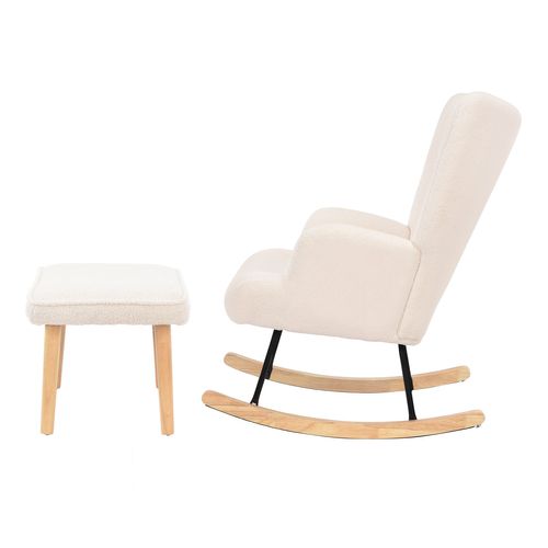 Chaise De Lecture Avec Ottomane Et Dossier Réglable, Avec Poche Latérale Pour Salon , Blanc