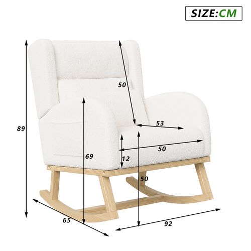 Chaise à Bascule, Avec Velours En Peluche Et Coussin Lombaire Et 2 Poches Latérales, Blanc