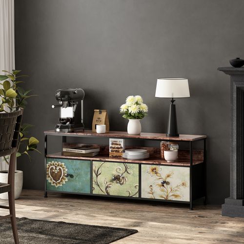 Meuble TV  108 X 30 X 57 Cm , Avec Éclairage LED Et Tiroirs , Avec Espace De Rangement, Multicolore