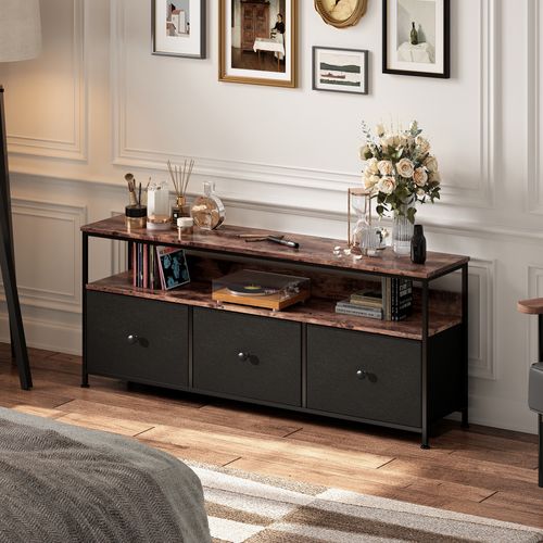 Meuble TV 137 X 30 X 57 Cm , Avec Éclairage LED Et Tiroirs , Avec Espace De Rangement , Noir