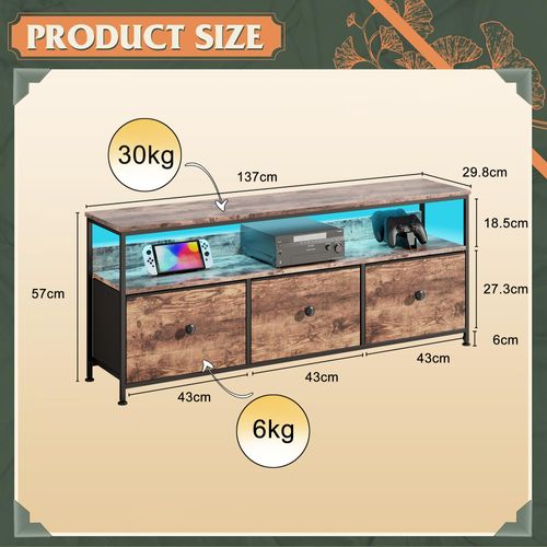 Meuble TV 137 X 30 X 57 Cm , Avec Éclairage LED Et Tiroirs , Avec Espace De Rangement , Bois