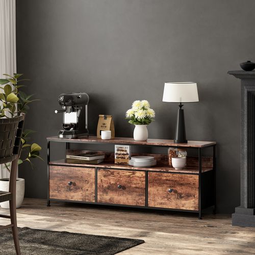 Meuble TV 137 X 30 X 57 Cm , Avec Éclairage LED Et Tiroirs , Avec Espace De Rangement , Bois