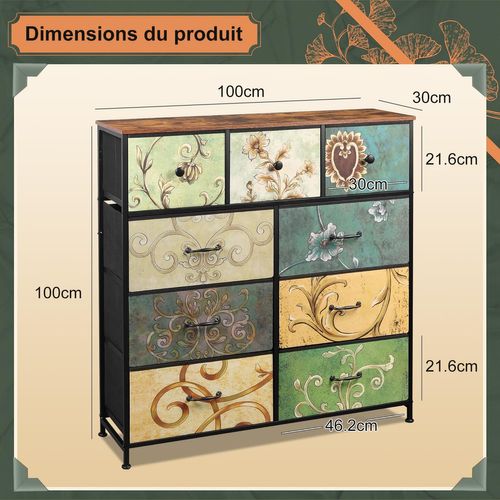 Commode Avec 9 Tiroirs En Métal, Multicolore