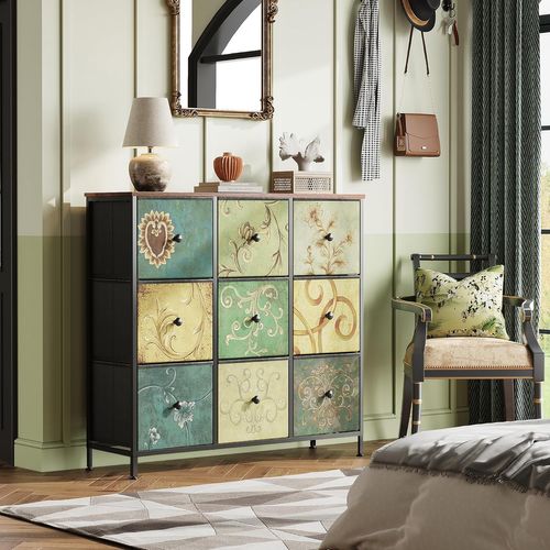 Meuble De Rangement 9 Tiroirs, Structure En Métal, Multicolore