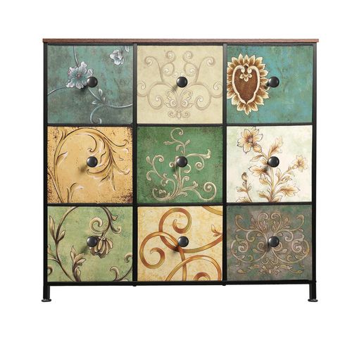 Meuble De Rangement 9 Tiroirs, Structure En Métal, Multicolore