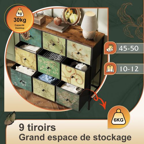 Meuble De Rangement 9 Tiroirs, Structure En Métal, Multicolore