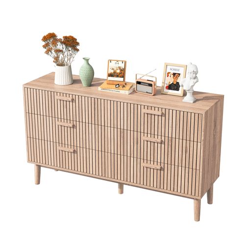Commode Cannelée à 6 Tiroirs, 100 X 34 X 73 Cm, Bois