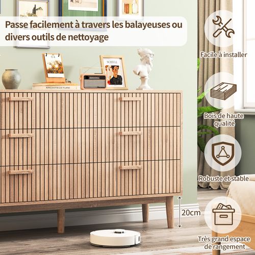 Commode Cannelée à 6 Tiroirs, 100 X 34 X 73 Cm, Bois