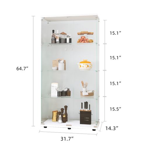 Vitrine En Verre Avec Serrure, Grande Vitrine Transparente Pour Objets De Collection, Livres, Blanc