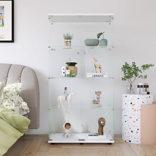 Vitrine En Verre Avec Serrure, Grande Vitrine Transparente Pour Objets De Collection, Livres, Blanc