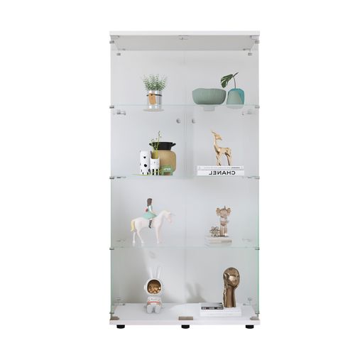 Vitrine En Verre Avec Serrure, Grande Vitrine Transparente Pour Objets De Collection, Livres, Blanc