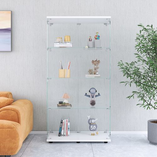 Vitrine En Verre Avec Serrure, Grande Vitrine Transparente Pour Objets De Collection, Livres, Blanc