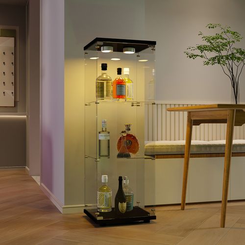 Vitrine Avec Verre , Éclairage LED Avec 1 Porte Et 3 Compartiments, 125 X 40 X 36 Cm , Noir