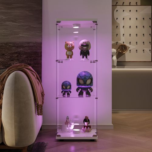 Vitrine Avec Verre , Éclairage LED Avec 3 Porte Et 3 Compartiments, 125 X 40 X 36 Cm , Blanc