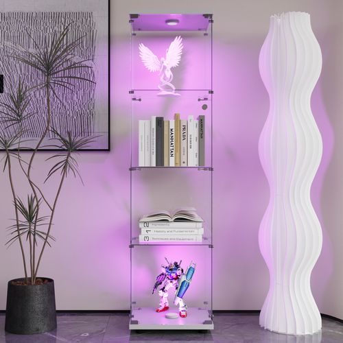 Vitrine En Verre 4 Couches Avec LED , Vitrine En Verre Pour Salon , Vitrine De Collection , Blanc