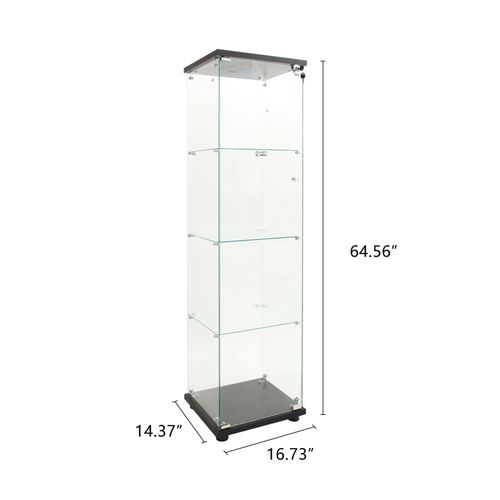 Vitrine En Verre 4 Couches Avec LED , Vitrine En Verre Pour Salon , Vitrine De Collection , Noir